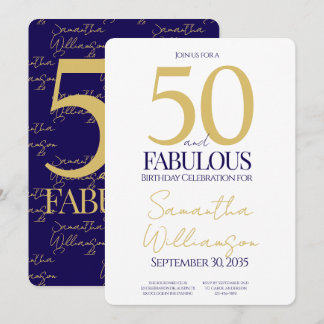 Gold Navy 50 and Fabulous | 50th Birthday Simple Einladung