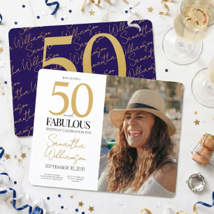 Gold & Navy   50. Elegante fantastische Geburtstag Einladung