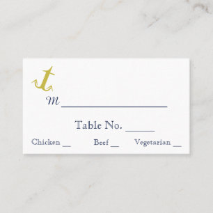Gold Navy Ancre nautique Plage Mariage Carte Place