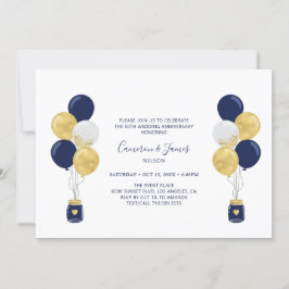 Gold & Navy Ballons 50. Hochzeitstag Einladung