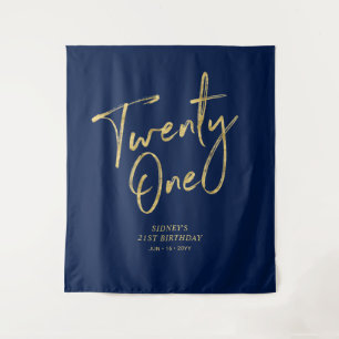Gold & Navy Blau 21. Geburtstagsfeier Hintergrund Wandteppich
