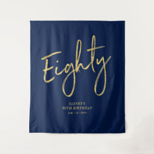Gold & Navy Blau 80. Geburtstagsfeier Hintergrund Wandteppich