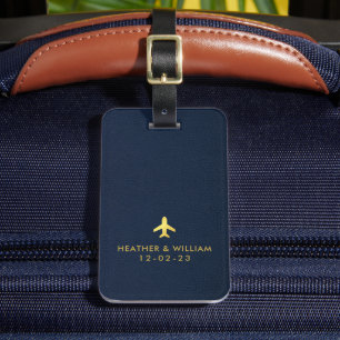Gold Navy Blau Leder Hochzeitsgunst für Destinatio Gepäckanhänger