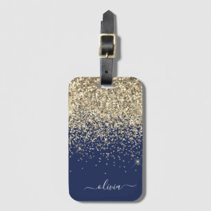 Gold Navy Blau Mädchen Glitter Glanz Monogramm Nam Gepäckanhänger