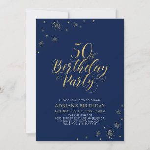 Gold & Navy Blau   Moderne Chic 50. Geburtstagsfei Einladung