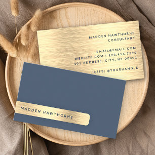 Gold Navy Blau Moderne einfache, elegante Brushed  Visitenkarte