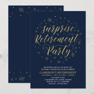 Gold & Navy Blau Moderne Überraschungs-Ruhestandsf Einladung