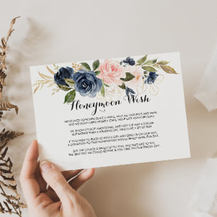 Gold Navy Blau Rosa Florale Hochzeitswunsch-Karte Begleitkarte
