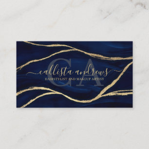 Gold Navy Blauer Marmor Signature Script Makeup Ha Visitenkarte
