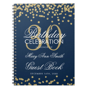 Gold Navy Blue 30. Geburtstag Gästebuch Confetti Notizblock