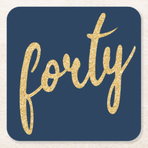 Gold Navy Blue 40 Geburtstagsparty Glitzer "40" Rechteckiger Pappuntersetzer