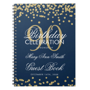 Gold Navy Blue 90e Anniversaire Livre d'hôtes Conf