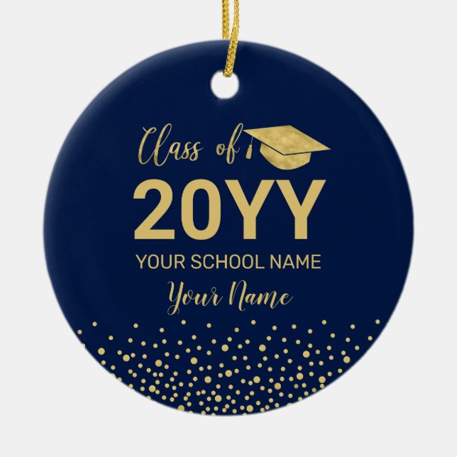 Gold & Navy Blue Abschluss Weihnachtsgeschenk Keramik Ornament (Vorne)