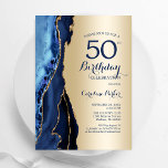 Gold Navy Blue Agate 50. Geburtstag Einladung<br><div class="desc">Marineblau und Gold feiern 50. Geburtstag Einladung. Elegantes modernes Design mit königsblauen Aquarellfarben,  marmorgeode Hintergrund,  Imitate Glitzer Gold und Typografie Drehbuch Schriftart. Die trendige Einladungskarte eignet sich perfekt für eine stilvolle Damenfeier. Gedruckte Zazzle Einladungen oder Sofortdownload digitalen druckbaren Vorlage.</div>