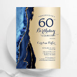 Gold Navy Blue Agate 60. Geburtstag Einladung<br><div class="desc">Navy Blau und Gold agate 60. Geburtstag Party Einladung. Elegantes modernes Design mit königsblauen Aquarellfarben,  marmorgeode Hintergrund,  Imitate Glitzer Gold und Typografie Drehbuch Schriftart. Die trendige Einladungskarte eignet sich perfekt für eine stilvolle Damenfeier. Gedruckte Zazzle Einladungen oder Sofortdownload digitalen druckbaren Vorlage.</div>