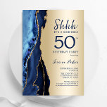Gold Navy Blue Agate Überraschung 50. Geburtstag Einladung<br><div class="desc">Navy Blau und Gold überraschen 50. Geburtstagsfeier Einladung. Elegantes modernes Design mit königsblauen Aquarellfarben,  marmorgeode Hintergrund,  Imitate Glitzer Gold und Typografie Drehbuch Schriftart. Die trendige Einladungskarte eignet sich perfekt für eine stilvolle Damenfeier. Gedruckte Zazzle Einladungen oder Sofortdownload digitalen druckbaren Vorlage.</div>