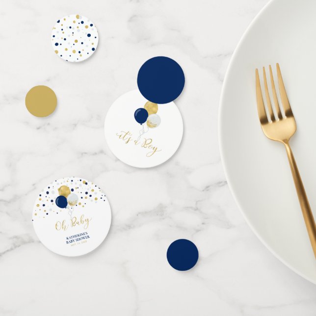 Gold & Navy Blue Balloons Boy Baby shower Confetti (Groupe)