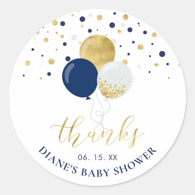 Gold & Navy Blue Balloons | Gastgeschenk Vielen Da Runder Aufkleber (Vorderseite)
