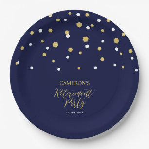 Gold & Navy Blue Chic Confetti Retirement Party Pappteller