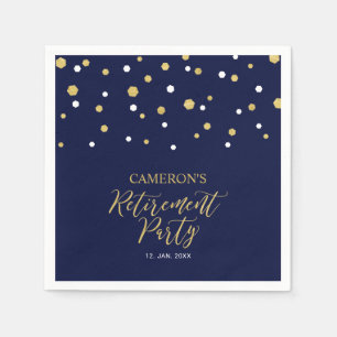 Gold & Navy Blue Chic Confetti Retirement Party Serviette