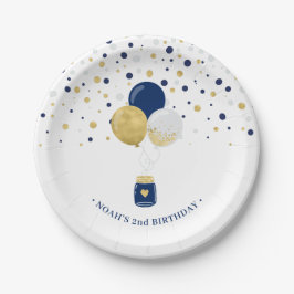 Gold & Navy Blue Confetti Balloons 1. Geburtstag P Pappteller
