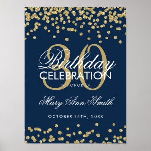 Gold Navy Blue Glitzer Confetti 30. Geburtstag Poster