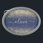 Gold Navy Blue Glitzer Script Monogram Girl Name Ovale Gürtelschnalle<br><div class="desc">Navy Blau und Gold Sparkle Glitzer Script Monogram Name Gürtelschnalle. Das macht den perfekten Abschluss,  süß 16 16.,  18.,  21.,  30.,  40.,  50.,  60.,  70.,  80.,  90.,  100. Geburtstag,  Hochzeit,  Brautparty,  Jubiläum,  Babydusche oder Junggeselinnen-Abschied Geschenk für jemanden,  der Luxus und Chic Stil Lieben glänze.</div>