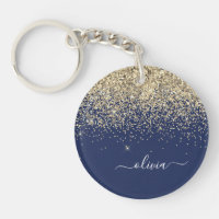 Gold Navy Blue Glitzer Script Monogram Girl Name