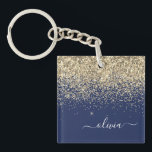 Gold Navy Blue Glitzer Script Monogram Girl Name Schlüsselanhänger<br><div class="desc">Navy Blue und Gold Imitats Foil Sparkle Glitzer Script Monogram Name Schlüsselanhänger. Das macht den perfekten 16 Geburtstag,  Hochzeit,  Brautparty,  Jubiläum,  Babydusche oder Junggeselinnen-Abschied Geschenk für jemanden,  der Lieben glamourösen Luxus und schicke Stile.</div>