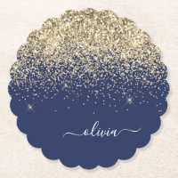 Gold Navy Blue Glitzer Script Monogram Girl Name