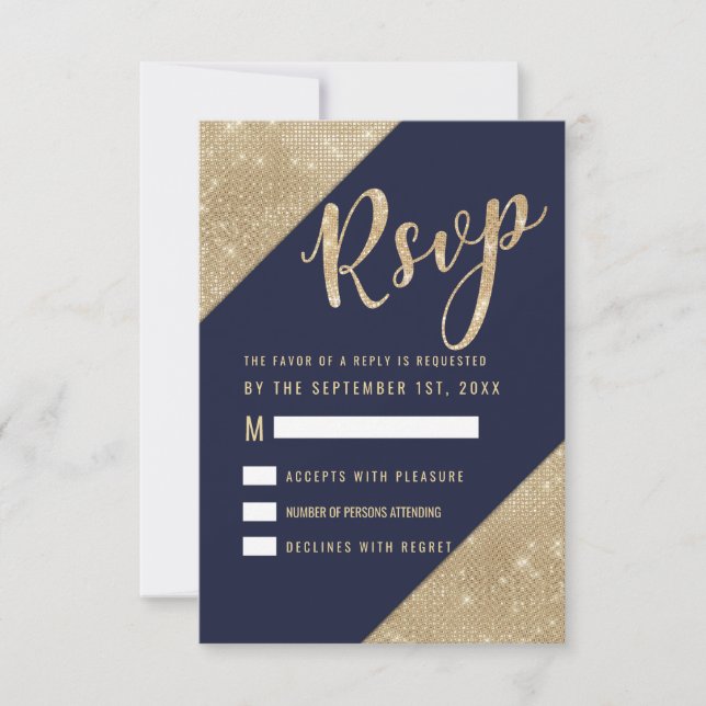 Gold Navy Blue Imitats Glitzer Sequin UAWG Einladung (Vorderseite)