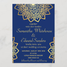 Gold Navy Blue Mandala Hochzeitseinladung