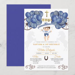 Gold & Navy Blue Mexican Baby Boy Charro Taufe Einladung