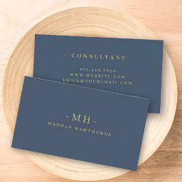 Gold Navy Blue Minimalistisch Elegant Monogram Ini Visitenkarte