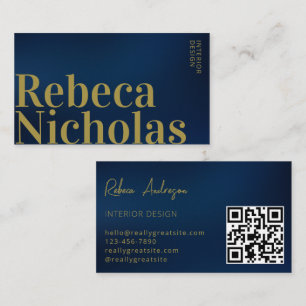 Gold Navy Blue   Minimalistischer beruflicher qr-C Visitenkarte