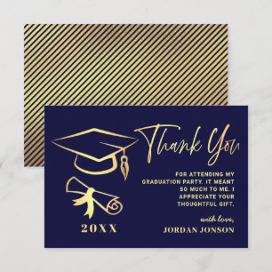 Gold Navy Blue Modern Graduation Party Dankeskarte