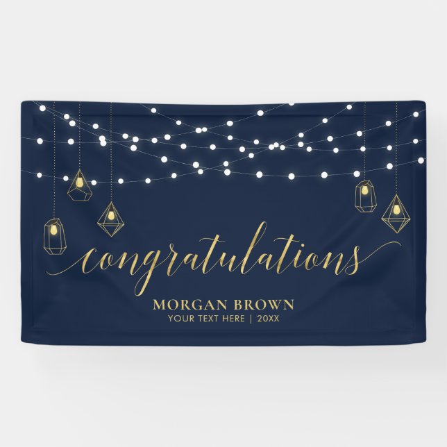 Gold & Navy Blue Modern Herzlichen Glückwunsch Ban Banner (Horizontal)