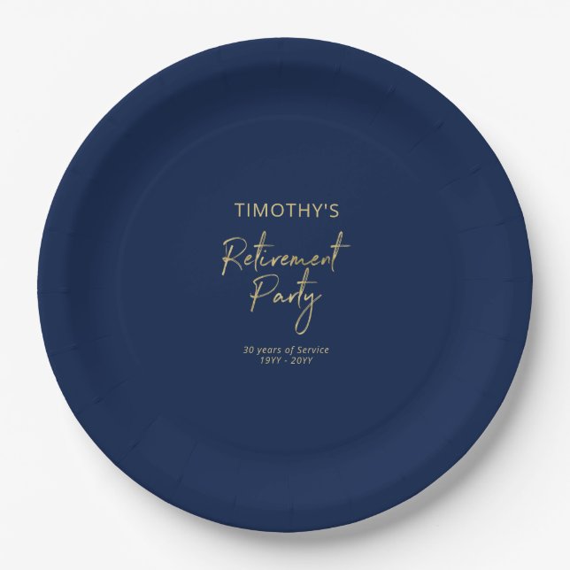 Gold & Navy Blue Modern Retirement Party Pappteller (Vorderseite)