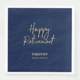 Gold & Navy Blue Modern Retirement Party Serviette