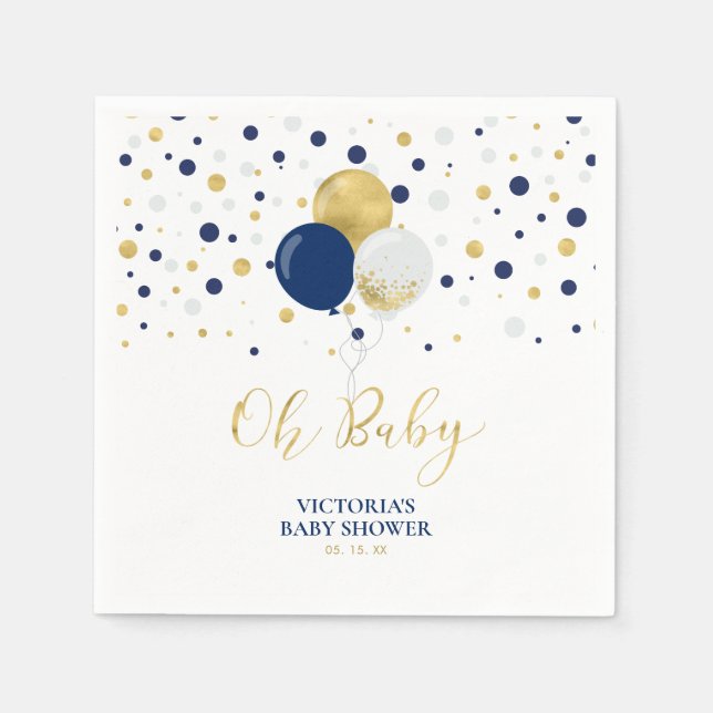 Gold & Navy Blue Oh Baby Dusche Napkins Serviette (Vorderseite)