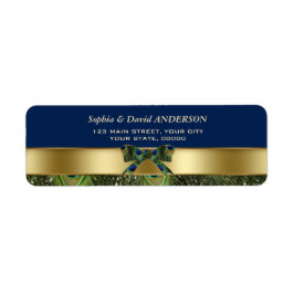 Gold Navy Blue Peacock Feathers Wedding Address