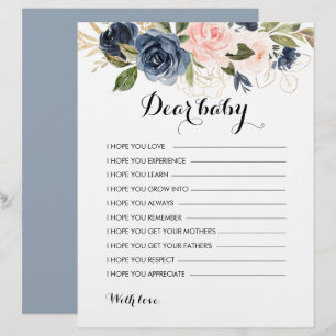 Gold Navy Blue Pink Floral Wünsche für Baby