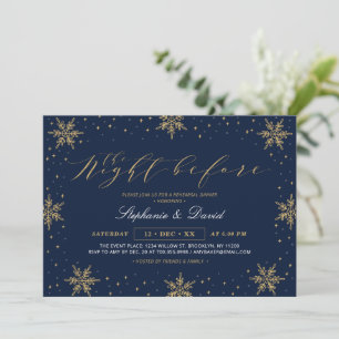 Gold & Navy Blue Winter Probe Dinner Party Einladung