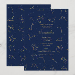 Gold Navy Blue Zodiac Constellations Brautparty Einladung