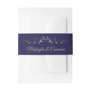 Gold & Navy Blumenstrasse Elegante Einfache Hochze Einladungsbanderole