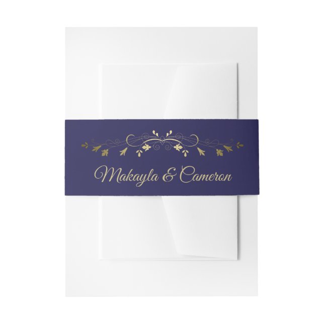 Gold & Navy Blumenstrasse Elegante Einfache Hochze Einladungsbanderole (Vorderseite Beispiel)