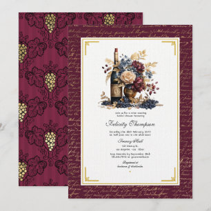 Gold, Navy & Burgund Wein Degustation Brautparty Einladung