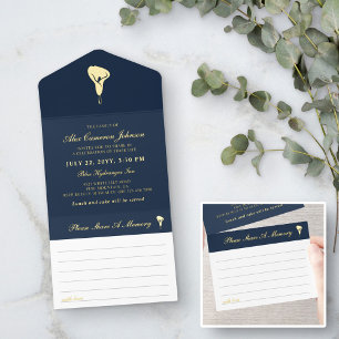 Gold Navy Calla Lily Beerdigung gemeinsamen Speich All-in-One-Einladung