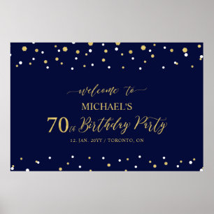 Gold & Navy Confetti 70. Geburtstagsparty Willkomm Poster
