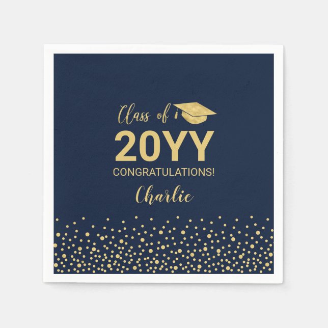 Gold, Navy Confetti Class Party Serviette (Vorderseite)
